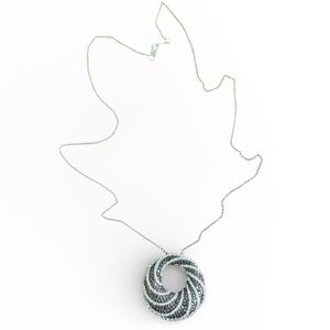 Sterling Silver Swirl Pendant Necklace Black and Clear Stones 18 Inch
